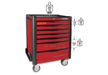 WÓZEK WARSZTATOWY Z PROTEKTORAMI 7 SZUFLAD (BEZ NARZĘDZI) - CZERWONY 87934-7BF