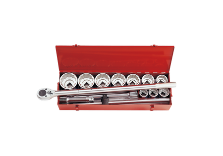 ZESTAW NASADEK 1'' 14cz.KRÓTKIE 12-kąt. 36 - 80mm Z AKCESORIAMI, CHROM, KASETA