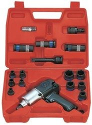 ZESTAW- KLUCZ UDAROWY PNEUMATYCZNY 1/2'' 881Nm + NASADKI UDAROWE 1/2'' 9 -27mm Z AKCESORIAMI, WALIZKA,20 CZ.