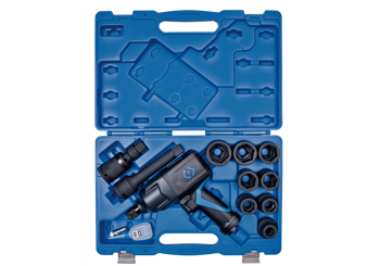 ZESTAW- KLUCZ UDAROWY PNEUMATYCZNY 3/4" 1491Nm + NASADKI UDAROWE 19 - 38mm Z AKCESORIAMI, WALIZKA, 13 CZ.