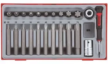 23-elementowy Nasadki trzpieniowe z grotami TX, w zestawie. Z chwytem □ 1/2″. Teng Tools TTTX23