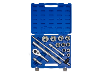 ZESTAW NASADEK 3/4" 14cz. KRÓTKIE 12-kąt. 22-50mm Z AKCESORIAMI,CHROM,WALIZKA