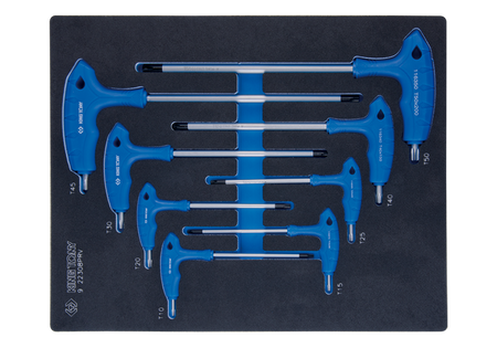 ZESTAW IMBUSÓW  Z  UCHWYTEM ''L''  8szt. TORX / TORX  Z  OTWOREM  T10 - T50, WKŁAD Z PIANKI DO WÓZKA