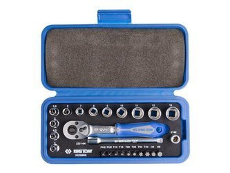 ZESTAW NASADEK 1/4'' 25cz. KRÓTKIE, 6-kąt. 4 - 13mm Z AKCESORIAMI, CHROM, KASETA