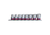 ZESTAW NASADEK  1/2''  8cz.  KRÓTKIE  12-kąt.  CALOWE  3/8'' - 7/8'',  CHROM,  SZYNA, BLISTER