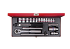ZESTAW NASADEK 3/8''  20cz.  KRÓTKIE  12-kąt.  CALOWE  1/4 - 7/8''  Z  AKCESORIAMI, CHROM, KASETA