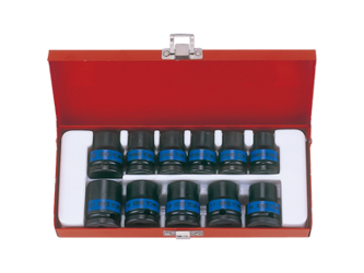 ZESTAW NASADEK  UDAROWYCH  1/2''   11cz.  KRÓTKIE  6-kąt.  10 - 21mm,  KASETA