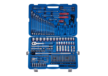 ZESTAW NASADEK 1/4''+1/2'' 153cz. 4 -32mm 12-kąt. Z AKCESORIAMI, CHROM W WALIZCE PLAST.