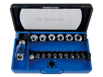 ZESTAW NASADEK 1/4'' KRÓTKICH, 6-kąt., 4-7mm+BITY+UCHWYT 7702-25, 753-63, PUDEŁKO PLASTIKOWE,17 CZ.