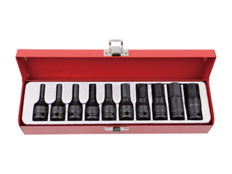 ZESTAW NASADEK  UDAROWYCH  Z  KOŃCÓWKĄ  HEX  3/8''  10cz.  4 - 17mm,  KASETA