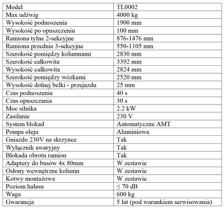 Podnośnik dwukolumnowy automat AMT 4T TL0002-230V