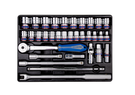 ZESTAW NASADEK 1/2''  KRÓTKIE  6-kąt.  8 - 32mm  Z  AKCESORIAMI, CHROM, WKŁAD DO WÓZKA, 33 CZ.