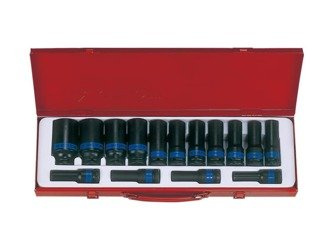 ZESTAW NASADEK  UDAROWYCH  1/2''  15cz.  DŁUGIE  6-kąt.  10 - 32mm, KASETA