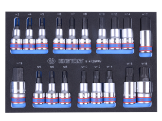 ZESTAW NASADEK 1/2'', KRÓTKIE HEX H3 - H19, SPLINE M5 - M18, WKŁAD Z PIANKI, DO WÓZKA, 19 CZ.
