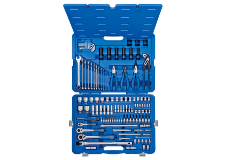 ZESTAW NASADEK 1/4"+3/8"+1/2" 119cz. 4 -32mm 6-kąt. Z AKCESORIAMI, CHROM+NARZĘDZIA UNIWERSALNE W WALIZCE PLAST.