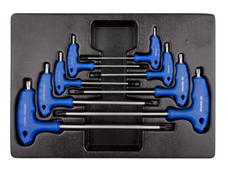 ZESTAW IMBUSÓW  Z  UCHWYTEM ''L''  8szt. TORX / TORX  Z  OTWOREM  T10 - T50, WKŁAD DO WÓZKA