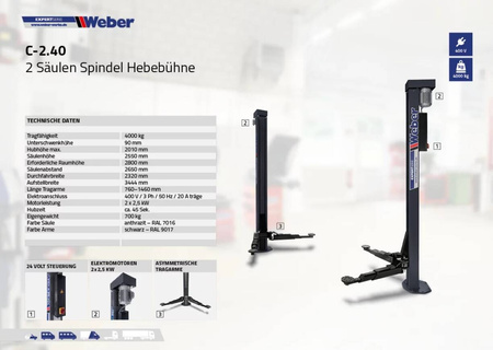 Weber Expert Series C-2.40 Elektromechaniczny podnośnik dwukolumnowy śrubowy 4000kg  