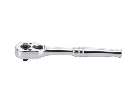 GRZECHOTKA  Z PRZYCISKIEM 1/4''   24 ZĘBY  140mm  CHROM,  UCHWYT  POLEROWANY