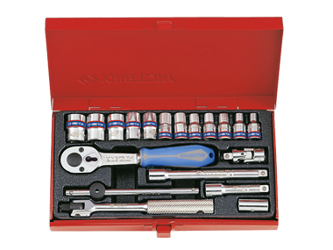 ZESTAW NASADEK 1/4''  19cz. KRÓTKIE,  6-kąt.  4 - 13mm  Z  AKCESORIAMI, CHROM, KASETA