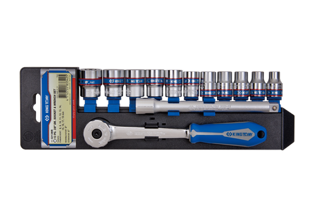 ZESTAW NASADEK 3/8" 13cz. KRÓTKIE 12-kąt. 8 - 19mm  Z  AKCESORIAMI, CHROM