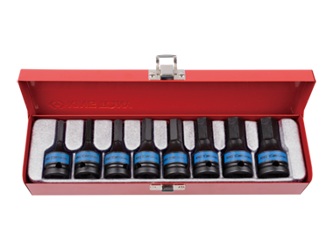 ZESTAW NASADEK UDAROWYCH Z KOŃCÓWKĄ HEX 1/2'' 8cz. KRÓTKIE 5 - 19mm, KASETA