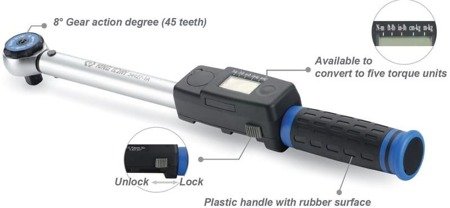 KLUCZ DYNAMOMETRYCZNY CYFROWY 1/4" 6 - 30 Nm, 45 ZĘBÓW, GUMOWY UCHWYT