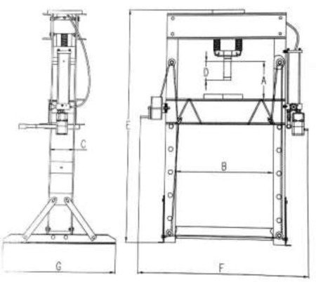 PRASA HYDRAULICZNA 50-TON Z MANOMETREM, ZAKRES 0 - 890 mm