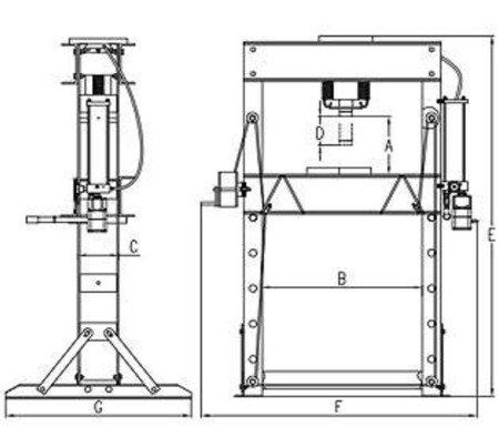 PRASA HYDRAULICZNO PNEUMATYCZNA 40-TON Z MANOMETREM, zakres 0-890 mm