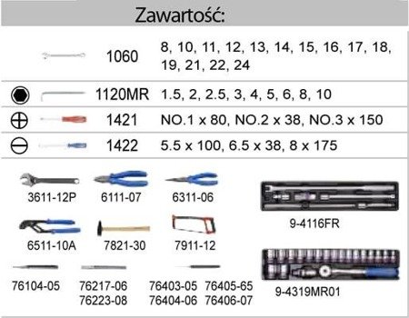 SKRZYNKA  ROZCIĄGANA  87402  Z  ZESTAWEM  NARZĘDZI  68cz.