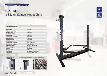 WEBER C-2.32A dwukolumnowy podnośnik śrubowy na ramie 3200kg 