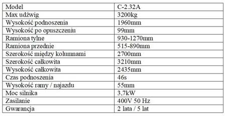 WEBER C-2.32A dwukolumnowy podnośnik śrubowy na ramie 3200kg 