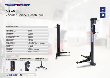 Weber Expert Series C-2.40 Elektromechaniczny podnośnik dwukolumnowy śrubowy 4000kg  