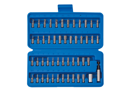 ZESTAW BITÓW 1/4'' 50cz.  Z UCHWYTEM 2141 + 750-60,  PŁASKIE 4 - 6,5mm, PH1 - PH3, PZ1 - PZ3, HEX  2 - 8mm,  TORX