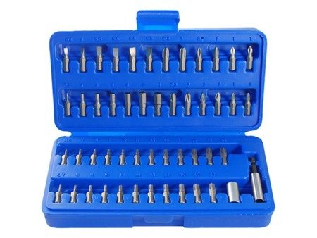 ZESTAW BITÓW 1/4'' 50cz.  Z UCHWYTEM 2141 + 750-60,  PŁASKIE 4 - 6,5mm, PH1 - PH3, PZ1 - PZ3, HEX  2 - 8mm,  TORX