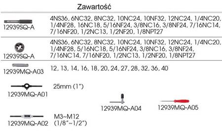 ZESTAW CALOWYCH NARZYNEK I GWINTOWNIKÓW 39 CZĘŚCI