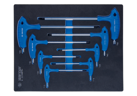 ZESTAW IMBUSÓW  Z  UCHWYTEM ''L''  8szt. TORX / TORX  Z  OTWOREM  T10 - T50, WKŁAD Z PIANKI DO WÓZKA