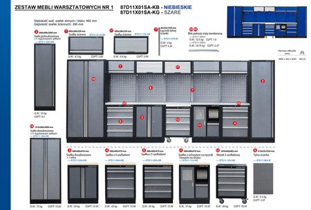 ZESTAW MEBLI WARSZTATOWYCH NR 1 (NIEBIESKIE) KINGTONY, 4885x460x2000mm 87D11X01SA-KB