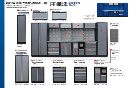 ZESTAW MEBLI WARSZTATOWYCH NUMER 2 (NIEBIESKIE), 4235x460x2000mm 87D11X02SA-KB