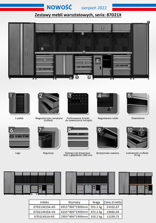 ZESTAW MEBLI WARSZTATOWYCH NUMER 21 (SZARE), 4915x600x1900mm