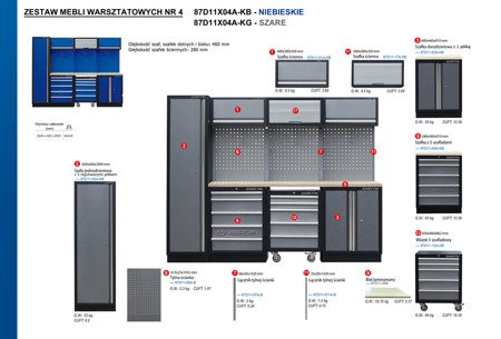 ZESTAW MEBLI WARSZTATOWYCH NUMER 4 (SZARE), 2640x460x2000mm 87D11X04A-KG