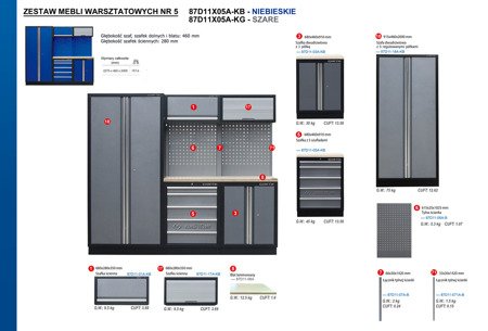 ZESTAW MEBLI WARSZTATOWYCH NUMER 5 (SZARE), 2275x460x2000mm 87D11X05A-KG