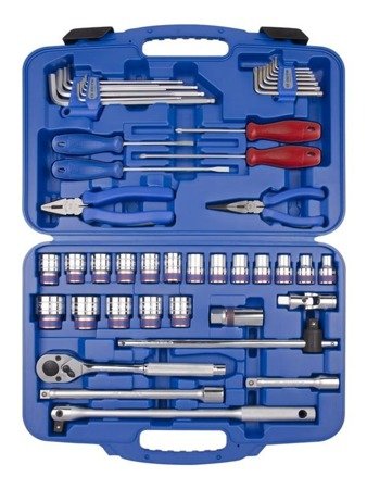 ZESTAW NASADEK 1/2" 47cz. 10-32mm  6-kąt.  Z  AKCESORIAMI,  CHROM  +  NARZĘDZIA  UNIWERSALNE, WALIZKA Z TWORZYWA