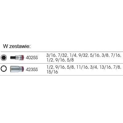 ZESTAW NASADEK 1/2" 6-kąt. 1/2" - 15/16" + HEX 3/16" - 5/8", WKŁAD Z PIANKI, DO WÓZKA