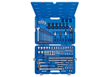 ZESTAW NASADEK 1/4"+3/8"+1/2" 119cz. 4 -32mm 6-kąt. Z AKCESORIAMI, CHROM+NARZĘDZIA UNIWERSALNE W WALIZCE PLAST.