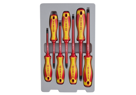 ZESTAW WKRĘTAKÓW IZOLOWANYCH 7cz. POZIDRIV  No.1x100, No.2x100, No.3x150, PŁASKIE 4x100, 5,5x125, 6,5x150, 8